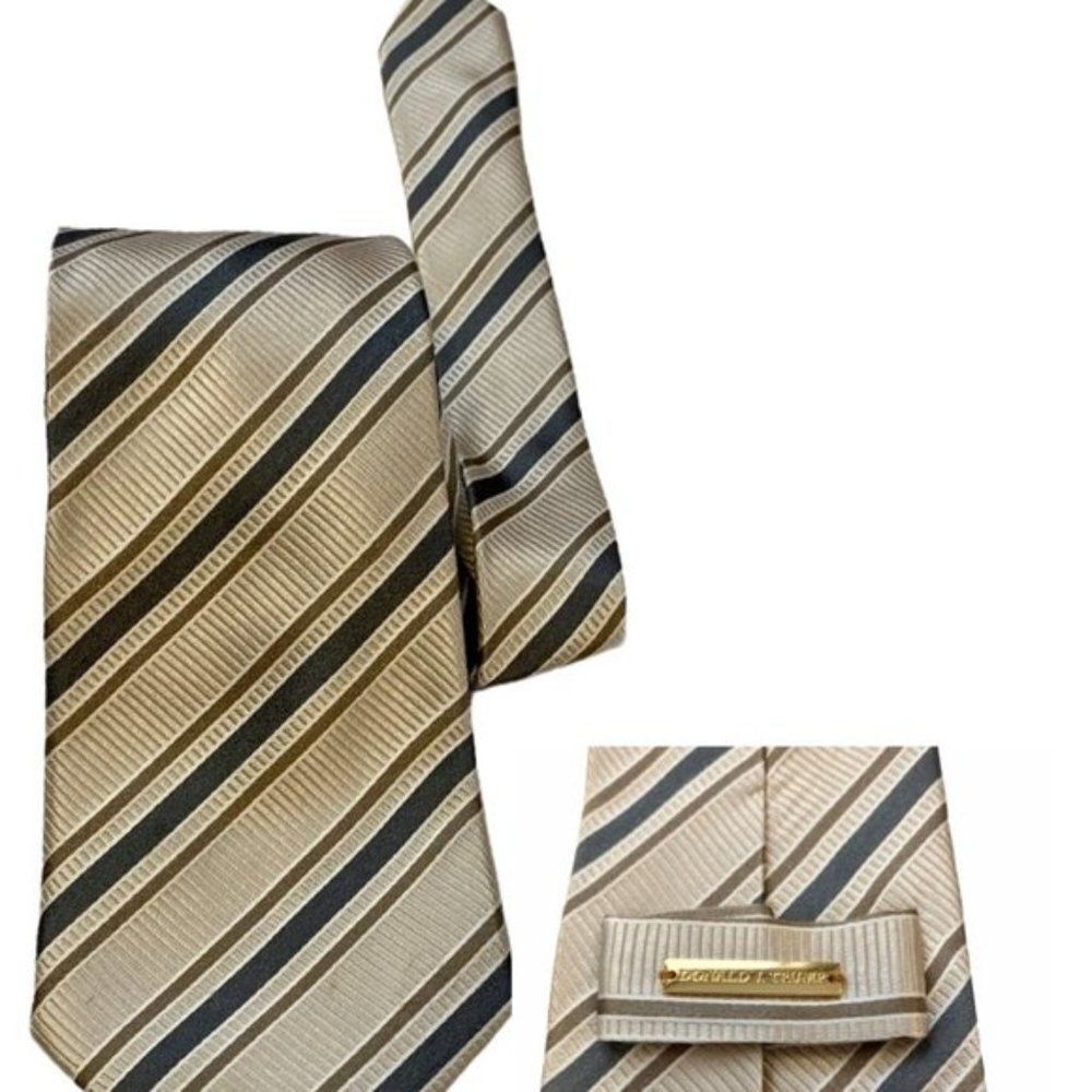 DONALD Trump Signature Collection tan gray silk neck tie